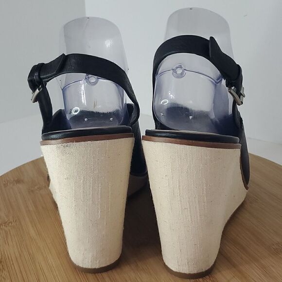 1. State Black Leather Genna Slingback Wedge Sandal Peep Toe Heel 10M - Picture 4 of 14